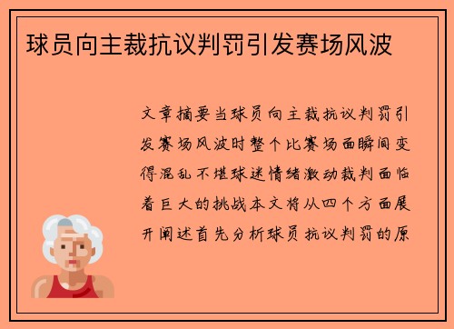 球员向主裁抗议判罚引发赛场风波